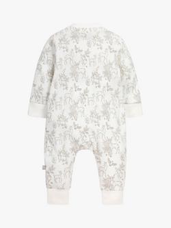 The Little Tailor Baby Woodland Print Zip-Through Sleepsuit - view 2, White