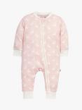 The Little Tailor Baby Hare Print Zip-Through Sleepsuit, Pink