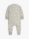 The Little Tailor Baby Hare Print Zip-Through Sleepsuit, Grey