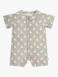 The Little Tailor Baby Hare Print Jersey Shorty Romper, Grey