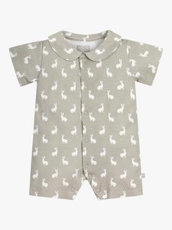 The Little Tailor Baby Hare Print Jersey Shorty Romper - view 2, Grey