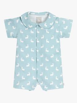 The Little Tailor Baby Hare Print Jersey Shorty Romper - view 2, Blue