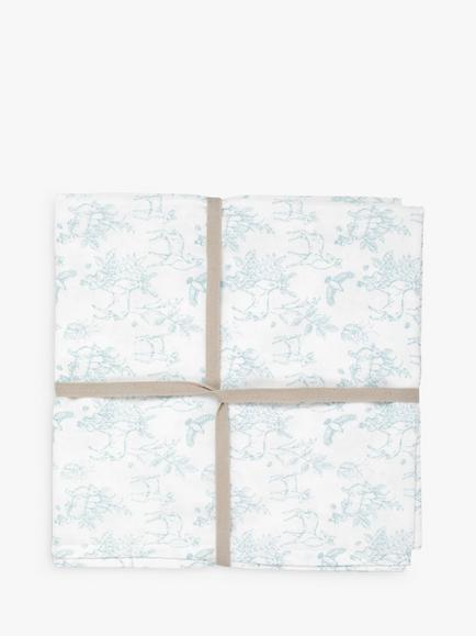 The Little Tailor Large Muslin Blanket, 112 x 112cm - view 2, Blue Woodland