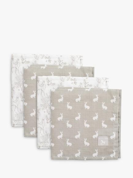 The Little Tailor Mixed Pattern Muslin Cloths, Pack of 4, Grey