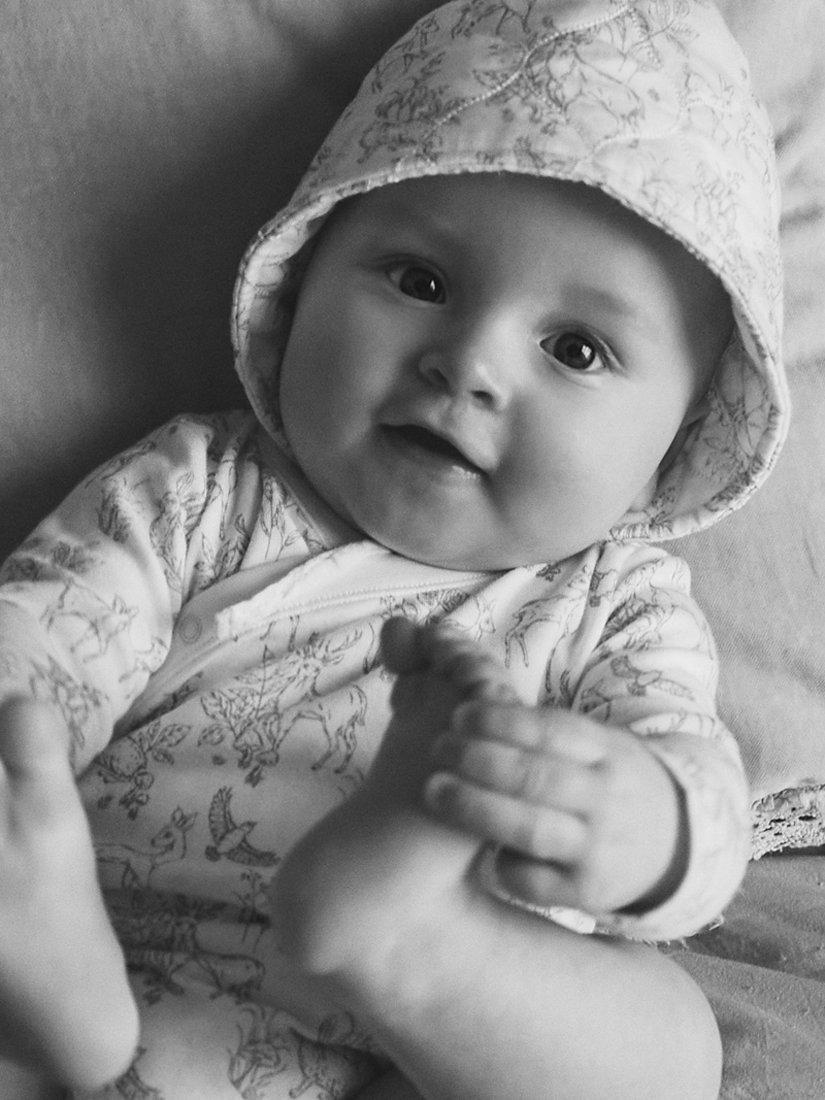 Product image 2 of 7, which shows The Little Tailor Baby Super Soft Woven Bonnet, White Woodland, 6 months