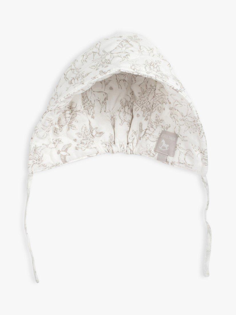 Product image 3 of 7, which shows The Little Tailor Baby Super Soft Woven Bonnet, White Woodland, 6 months