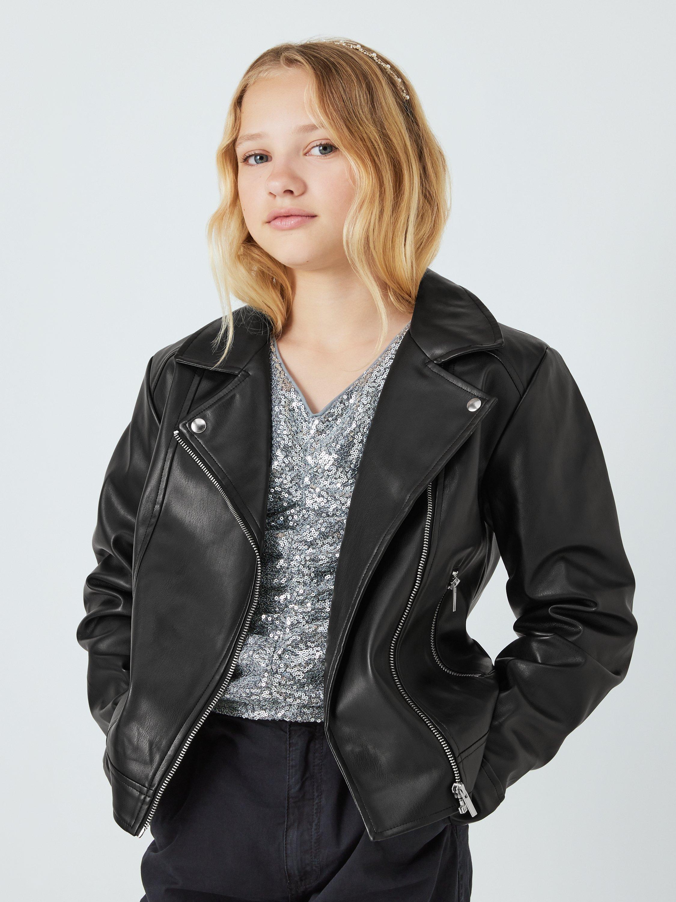 John Lewis Kids' Plain Biker Jacket, Black