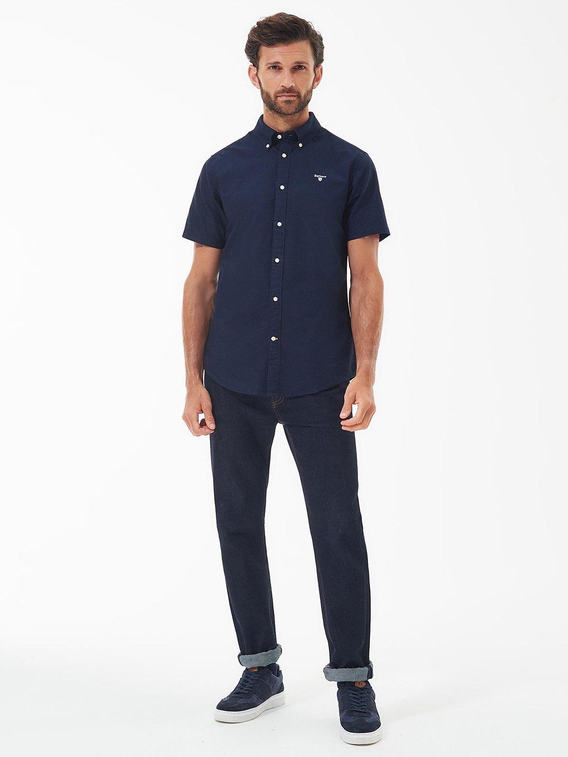 Barbour Oxford Cotton Short Sleeve Shirt, Navy, M