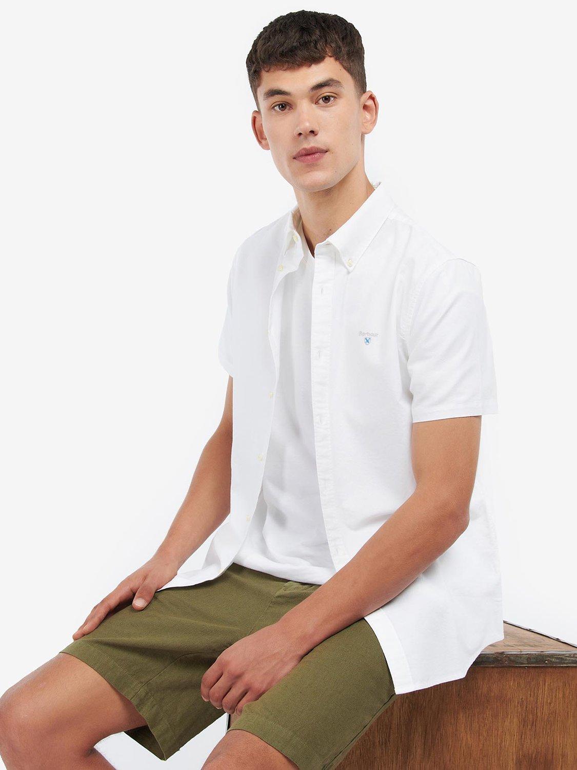 Product image 1 of 7, which shows Barbour Oxford Cotton Short Sleeve Shirt, White, S