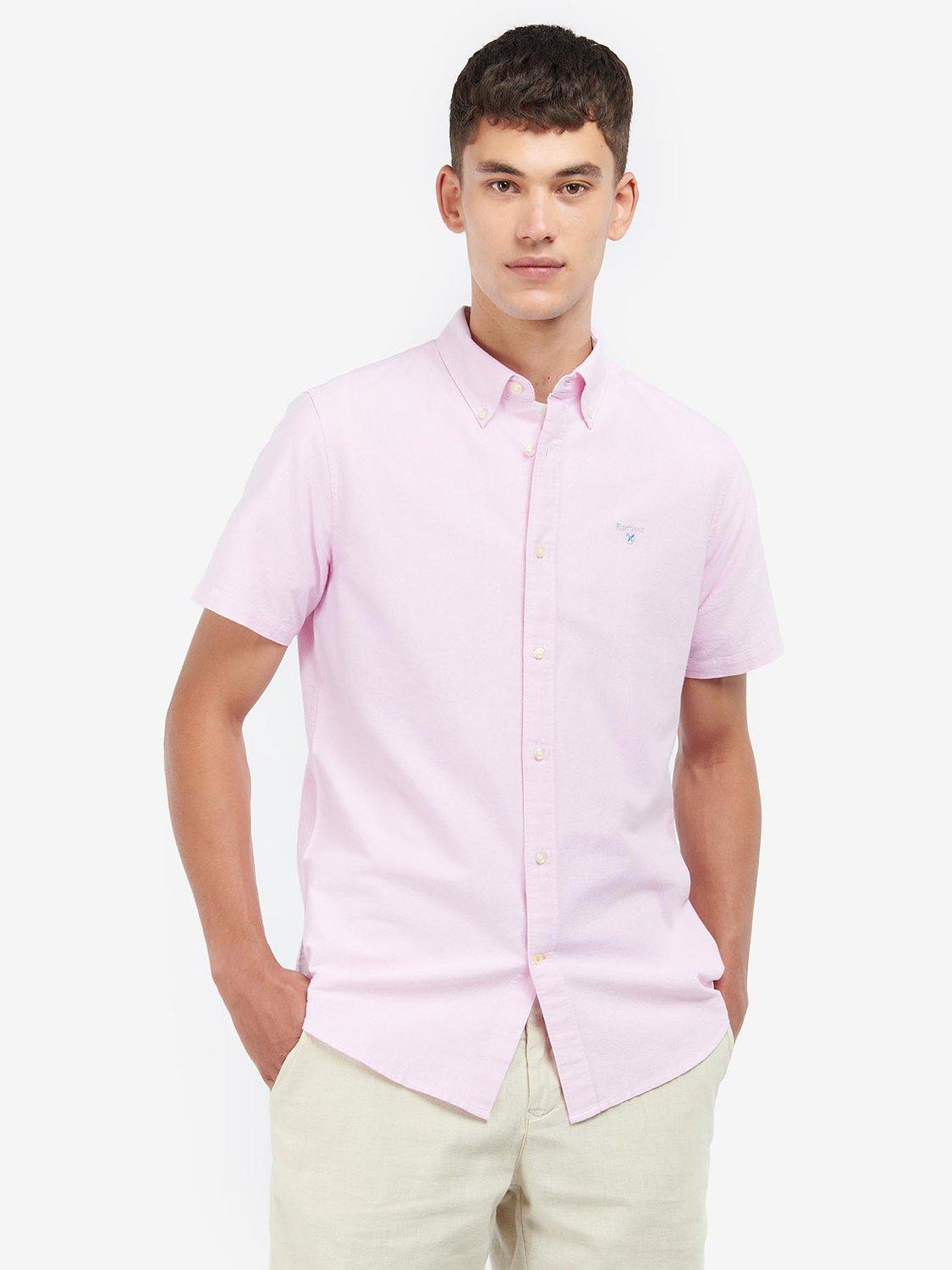 Product image 1 of 6, which shows Barbour Oxford Cotton Short Sleeve Shirt, Pink, S