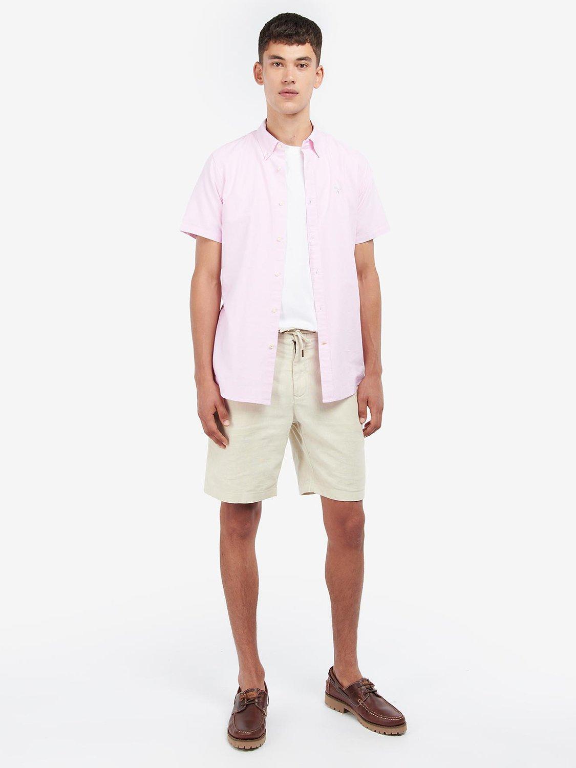 Product image 3 of 6, which shows Barbour Oxford Cotton Short Sleeve Shirt, Pink, S