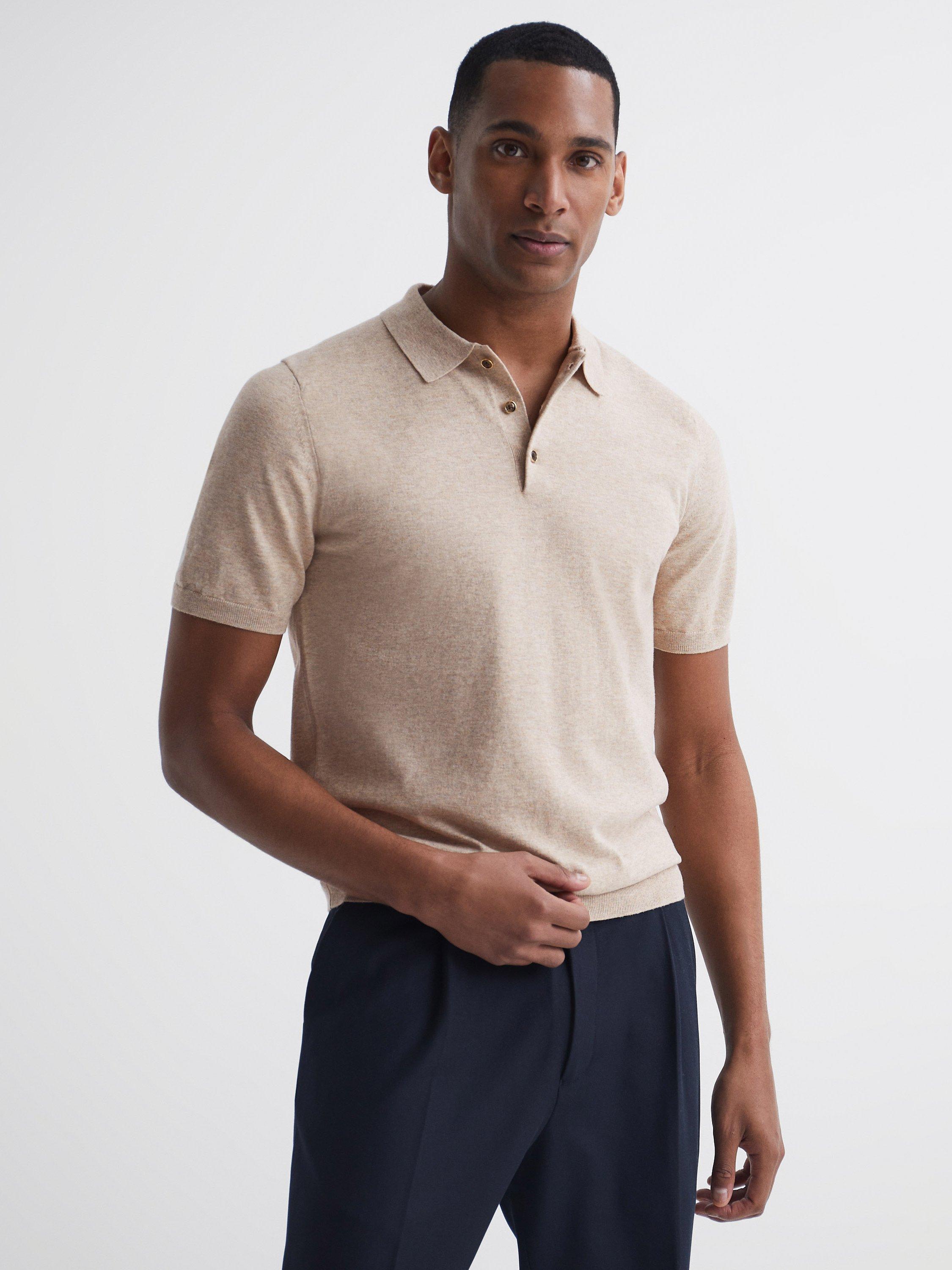 Reiss Wilton Knit Polo Shirt, Oatmeal Melange