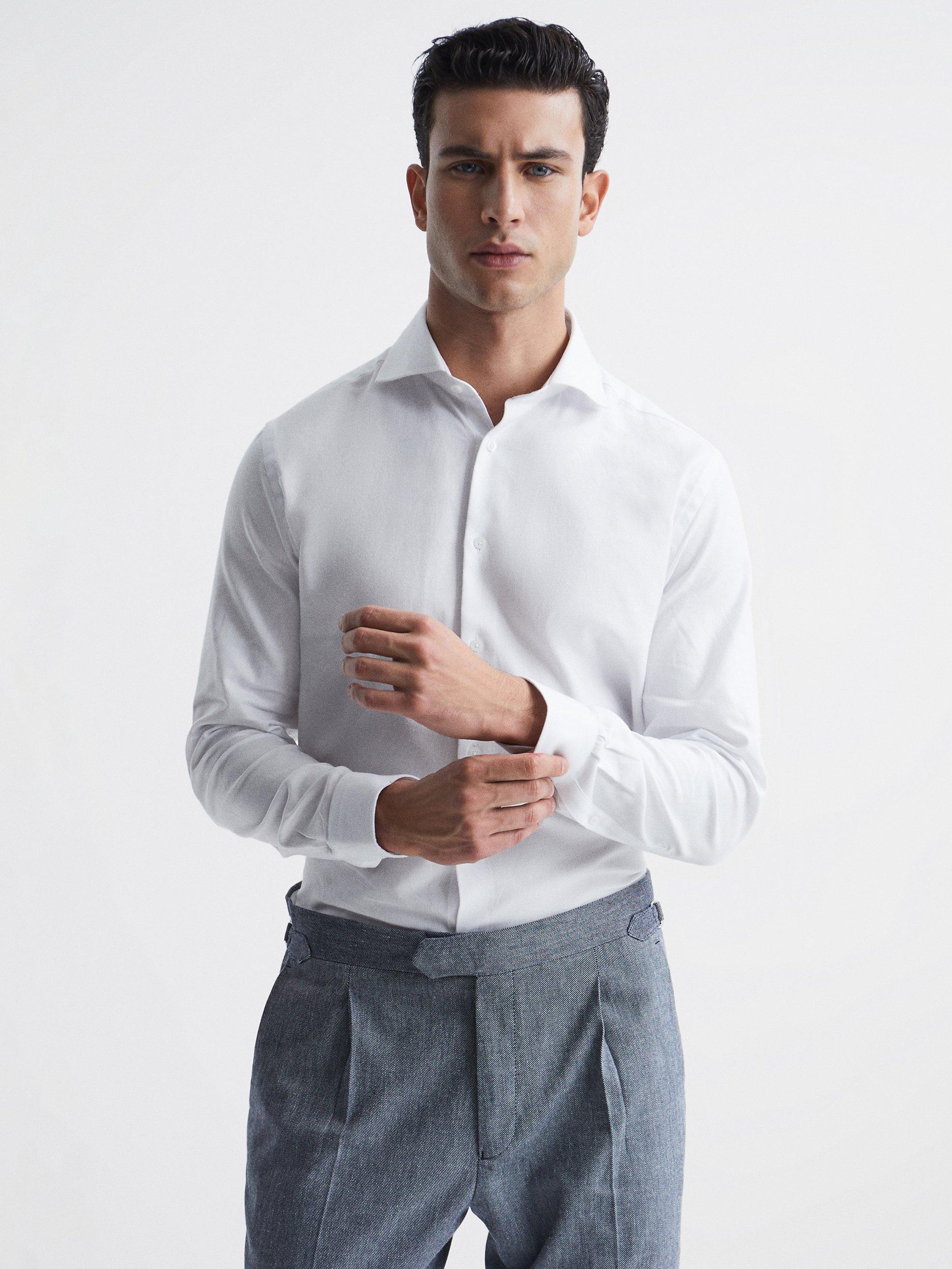 Reiss Belief Regular Fit Flannel Cotton Shirt, White