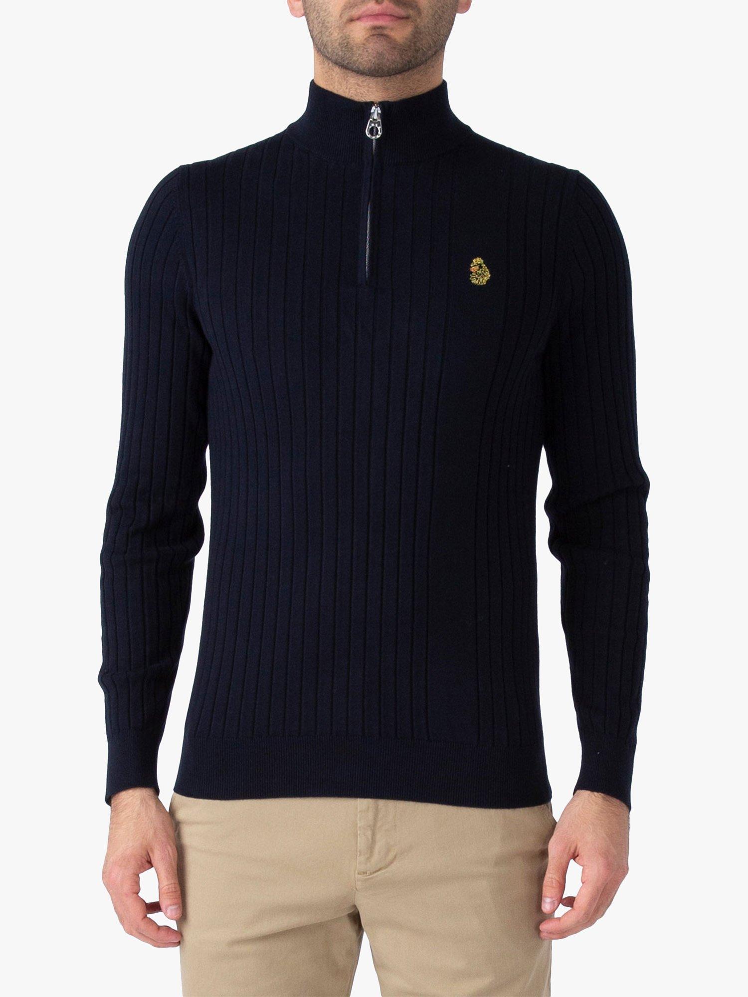 LUKE 1977 Rib Tickler Funnel Neck Knitted Jumper, Dark Navy