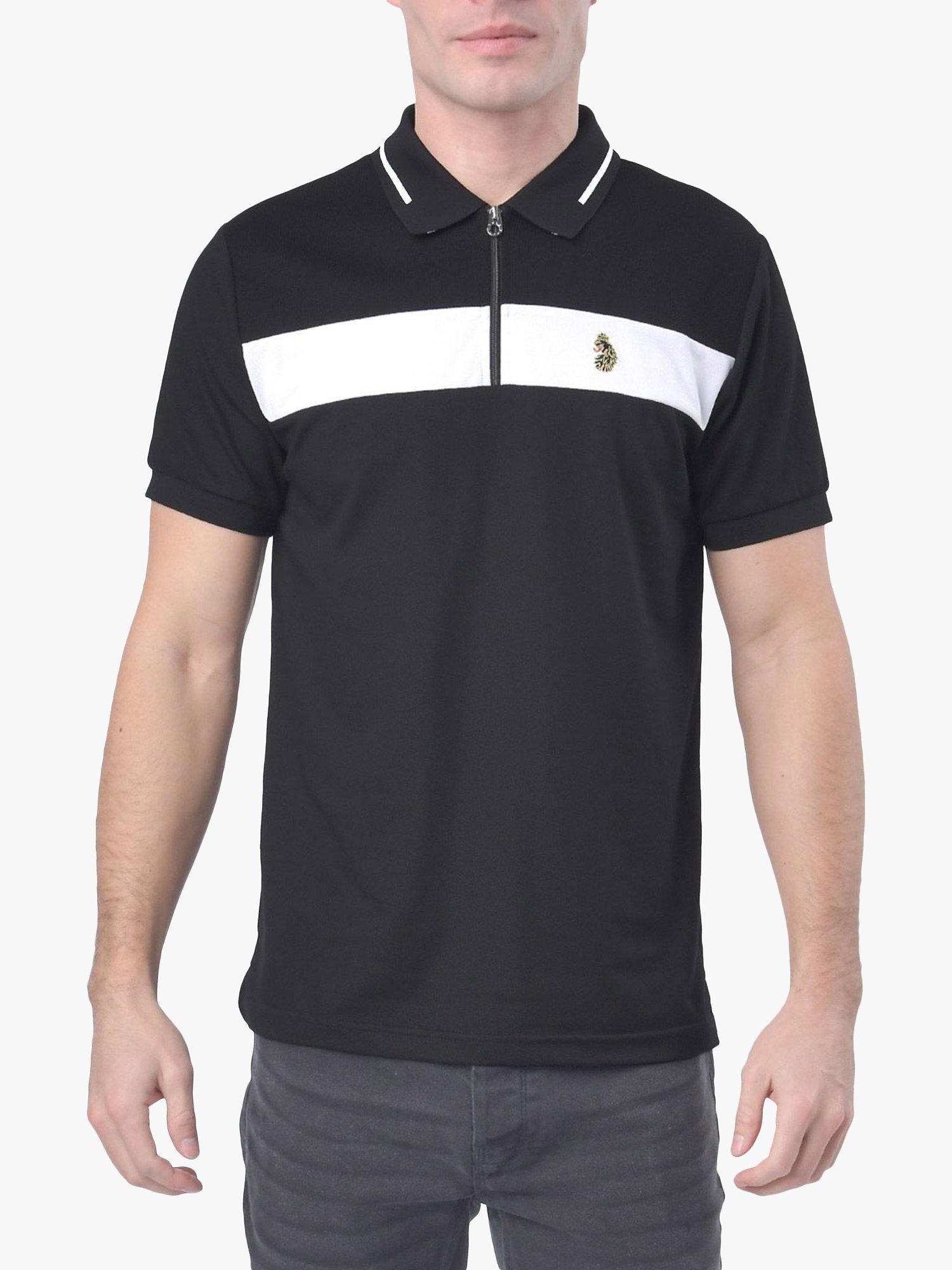 LUKE 1977 Zip Lock Short Sleeve Zip Neck Polo Top, Jet Black/White