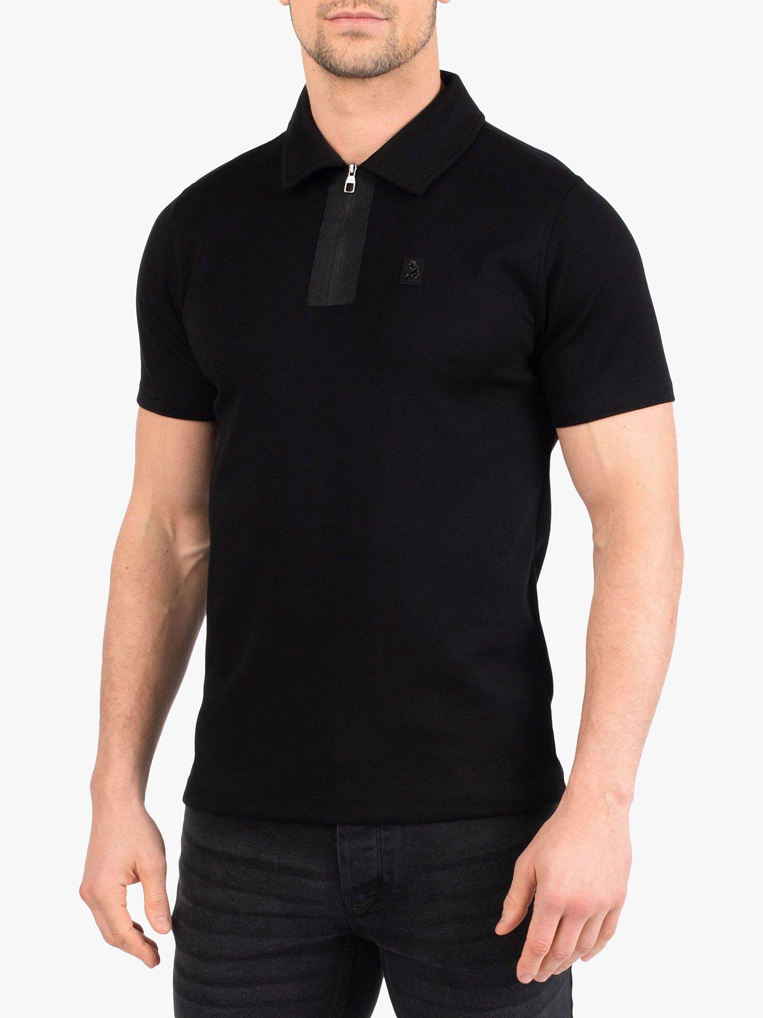 LUKE 1977 Hardy Short Sleeve Zip Up Polo Top, Jet Black