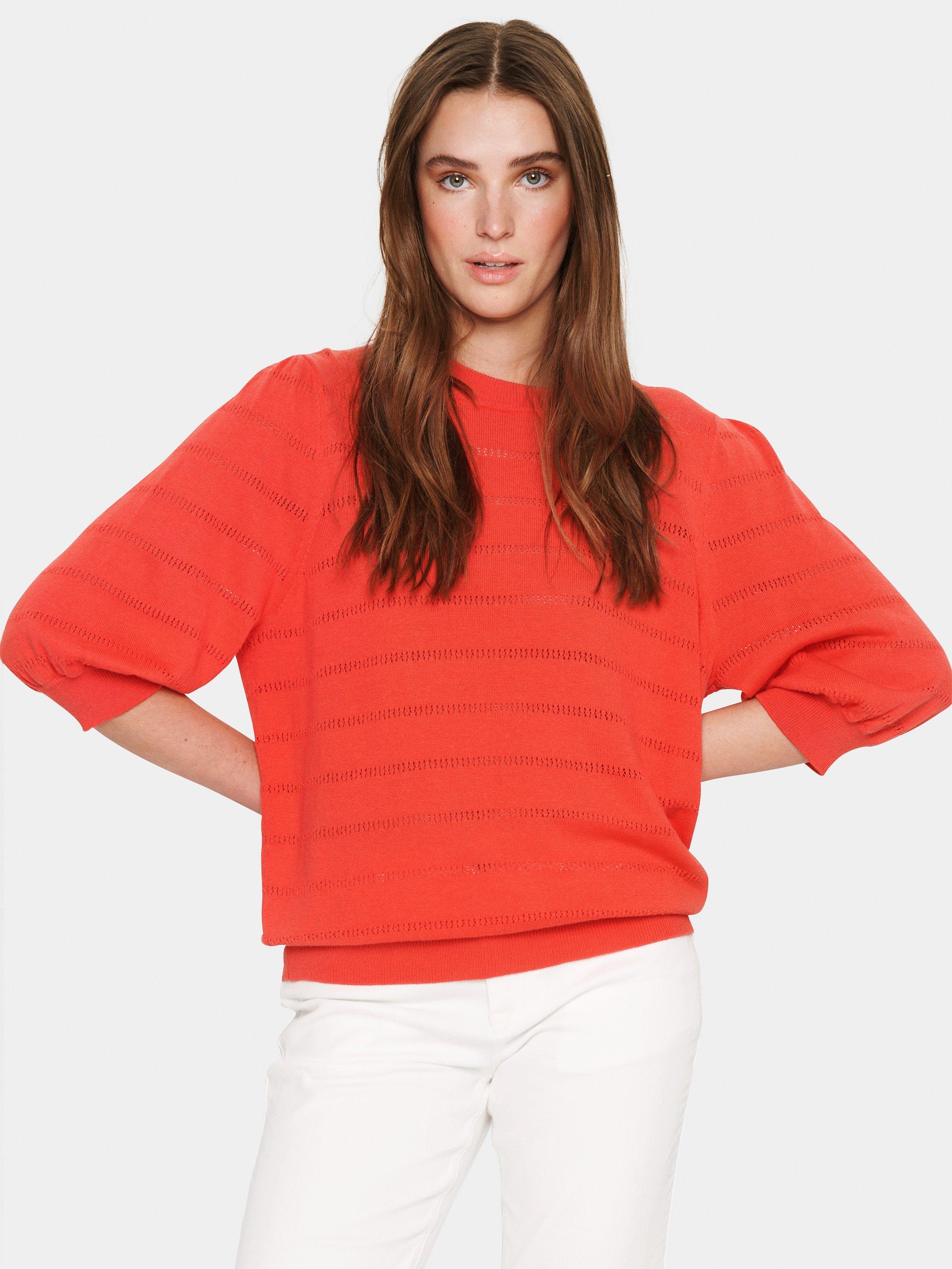 Saint Tropez Tascha Pointelle Fine Knit Jumper, Hibiscus