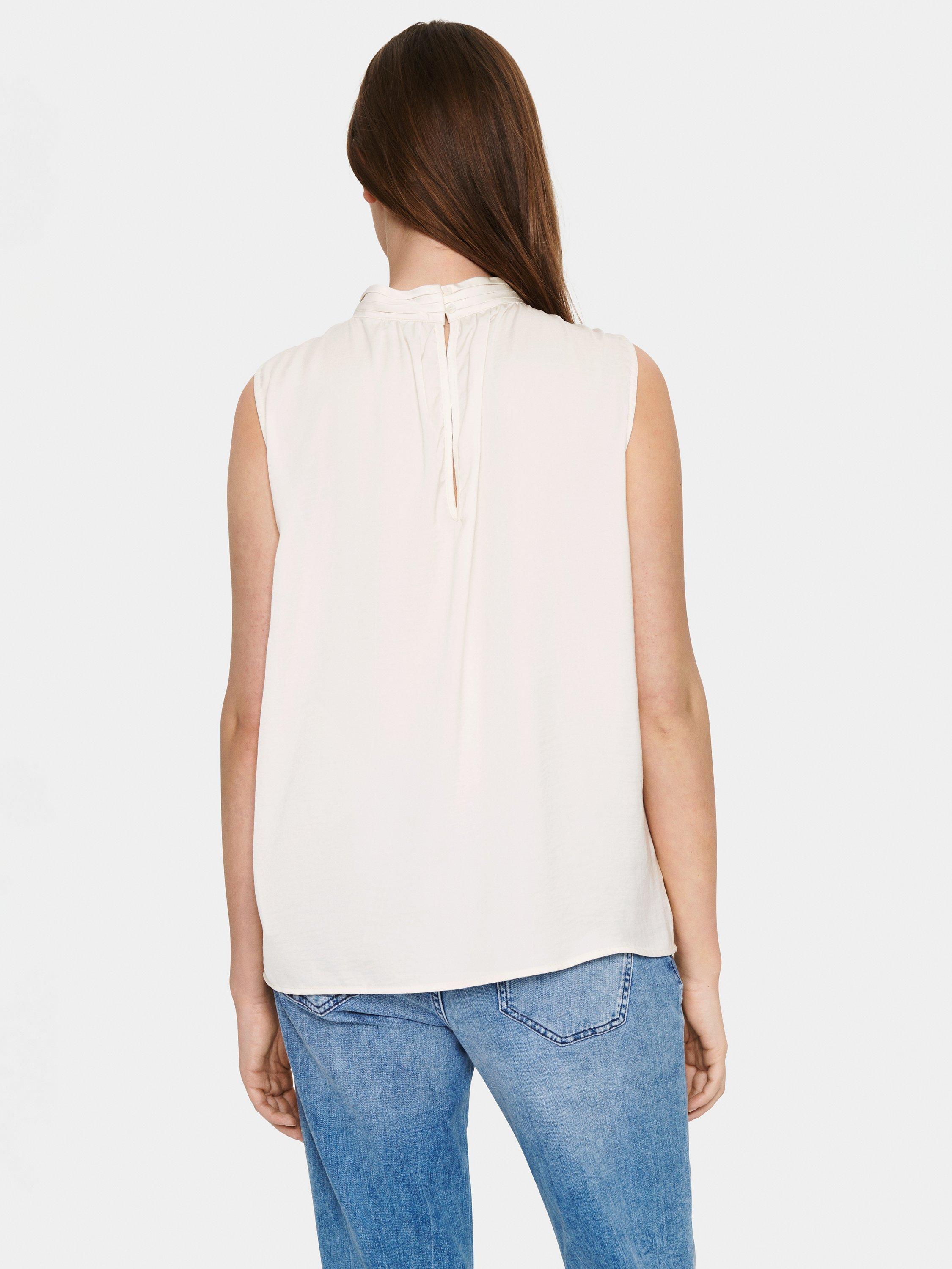 Product image 2 of 6, which shows Saint Tropez Aileen Sleeveless Satin High Neck Top, Ice, L