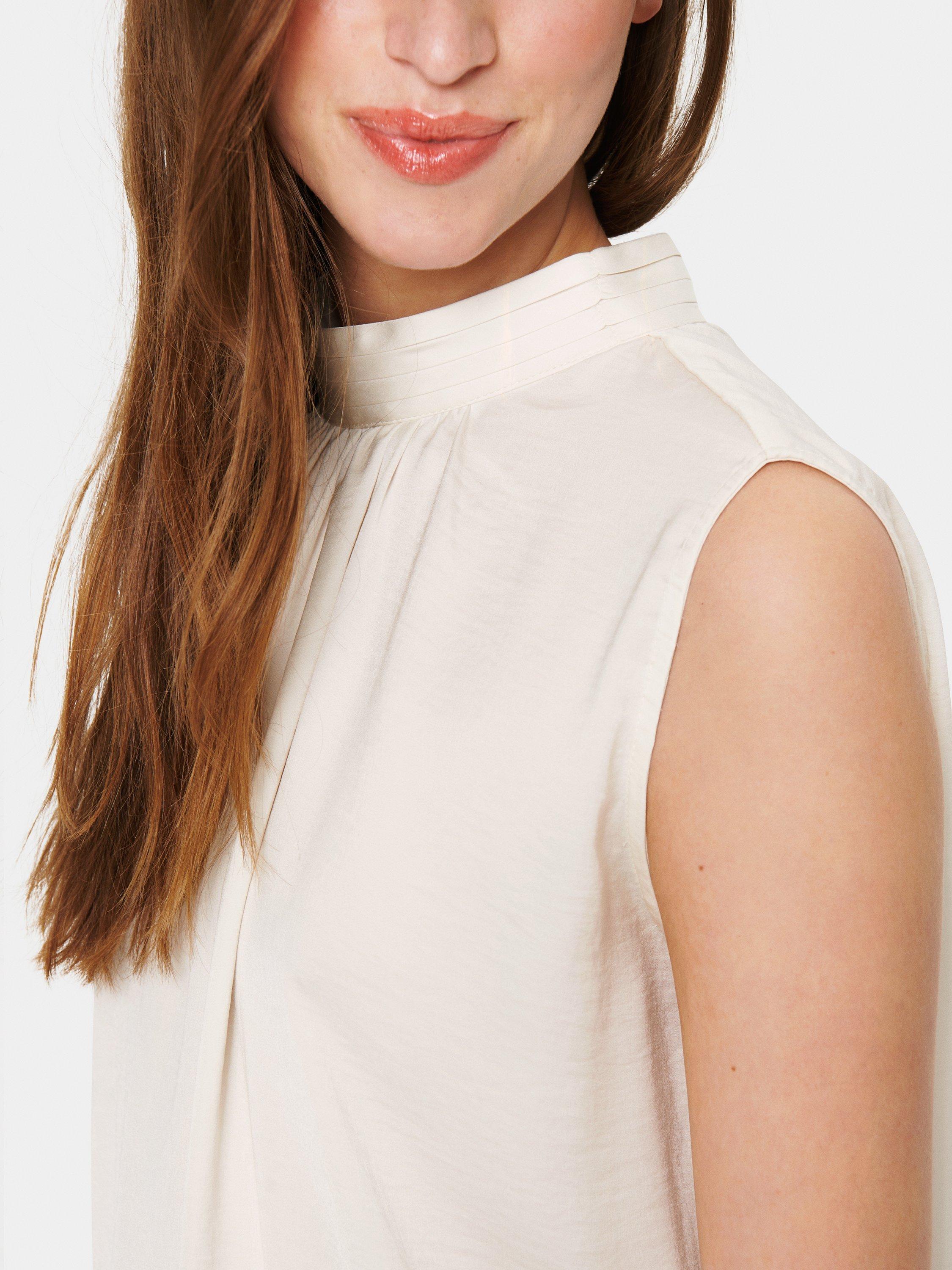 Product image 4 of 6, which shows Saint Tropez Aileen Sleeveless Satin High Neck Top, Ice, L