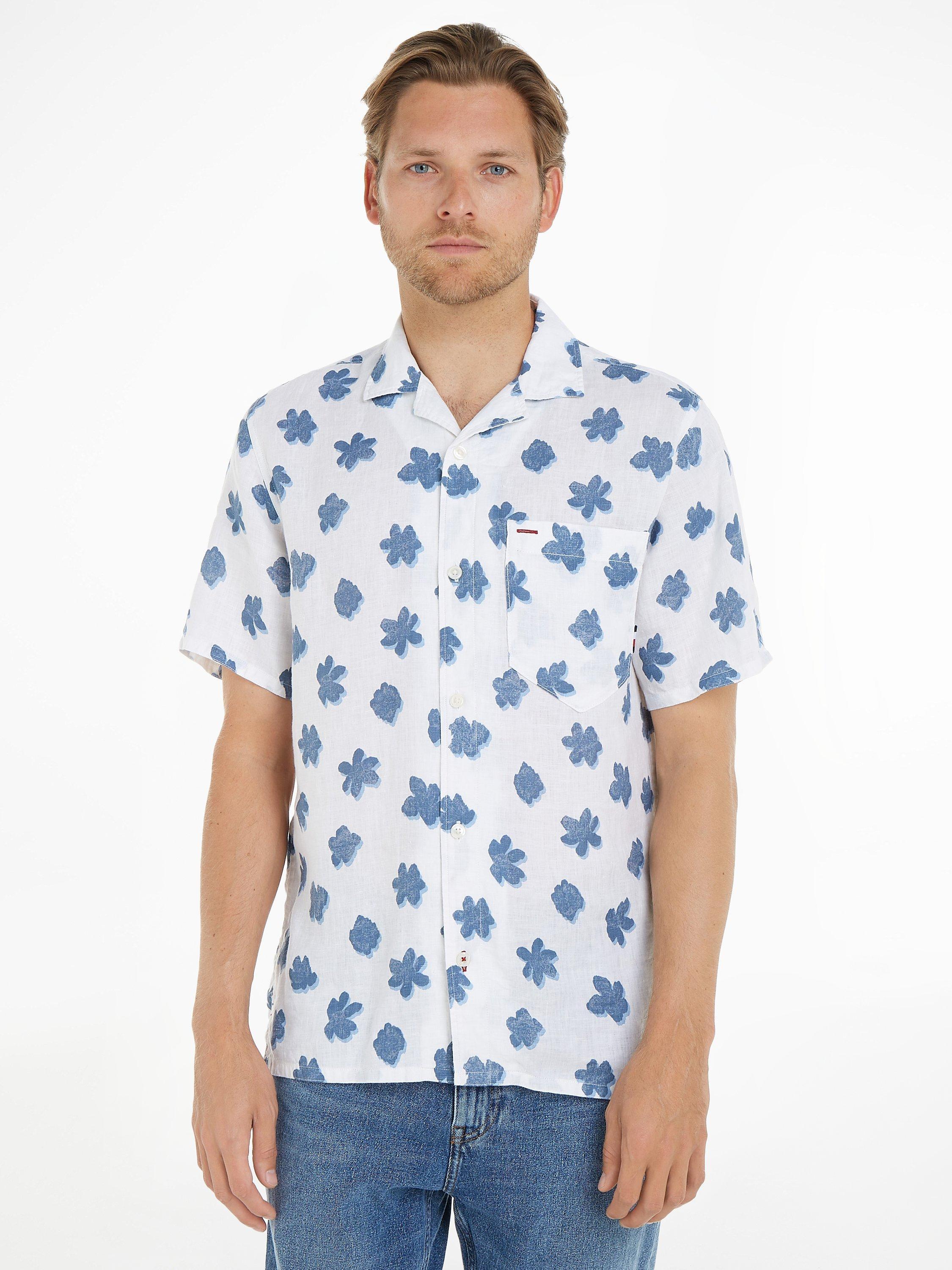 Tommy Hilfiger Linen Floral Shirt, White/Blue Coast