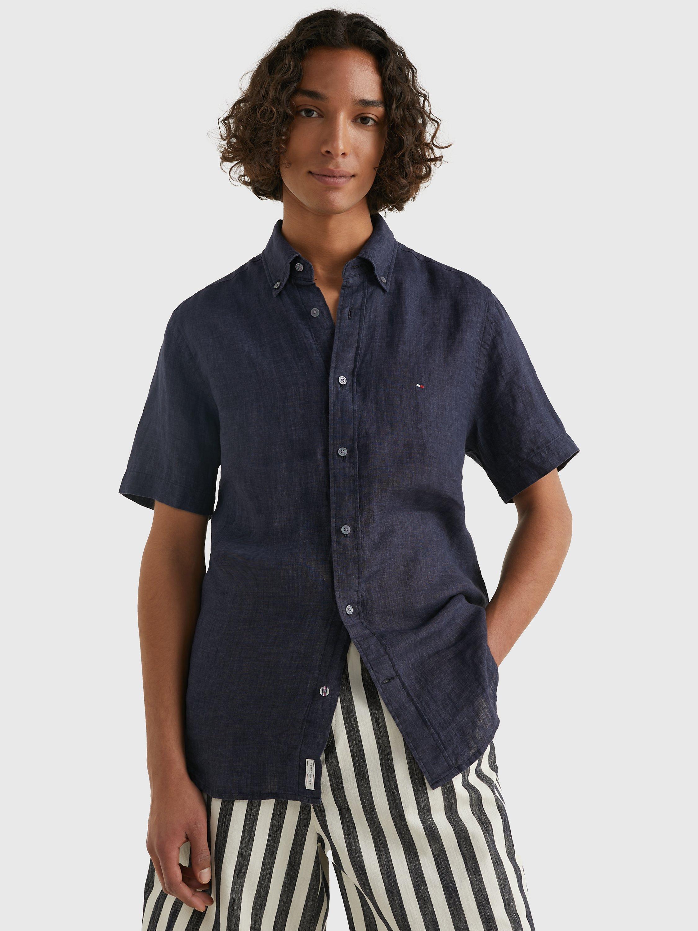 Tommy Hilfiger Pigment Dyed Linen Shirt, Dark Blue
