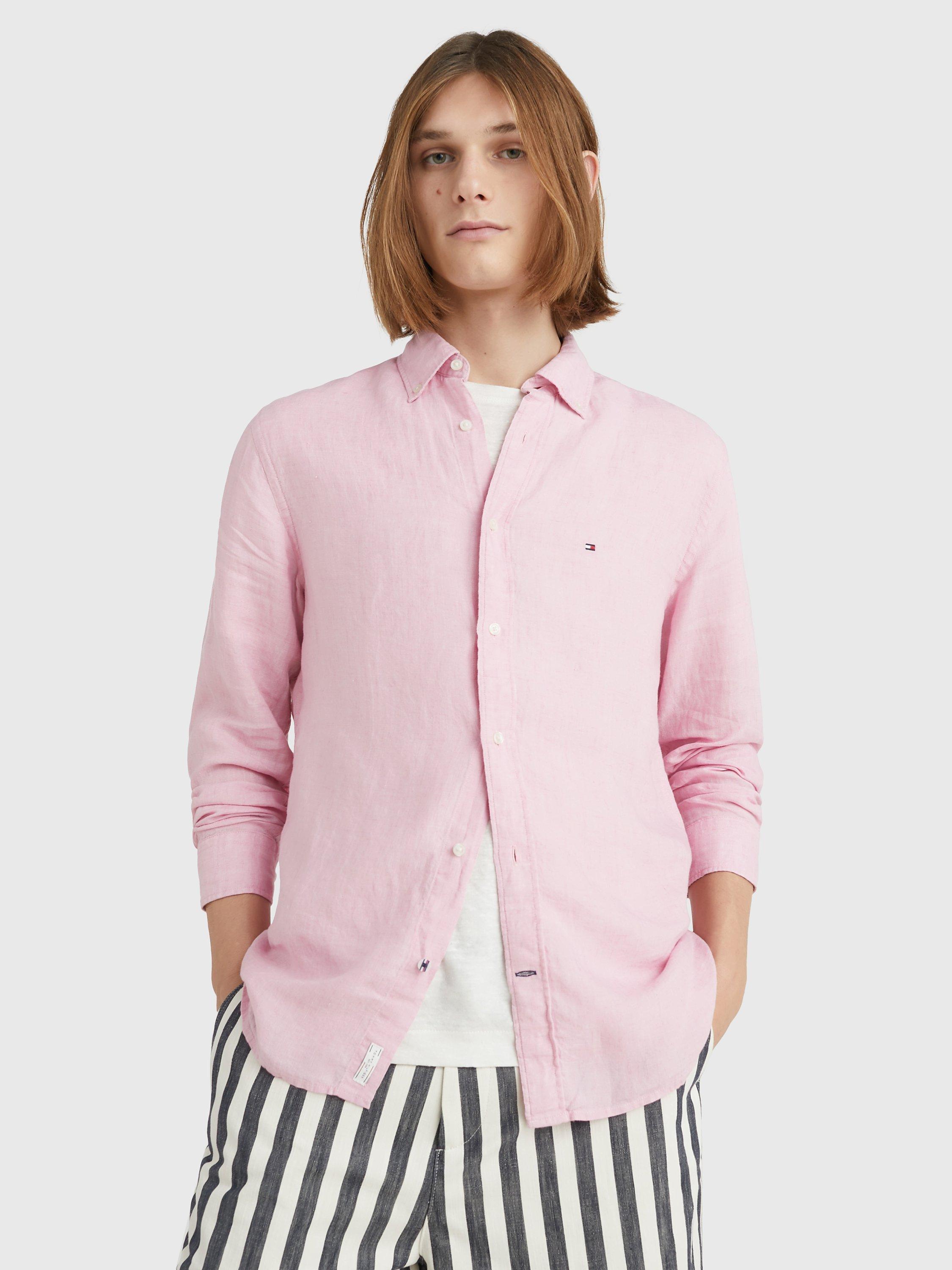 Tommy Hilfiger Pigment Long Sleeve Linen Shirt, Classic Pink