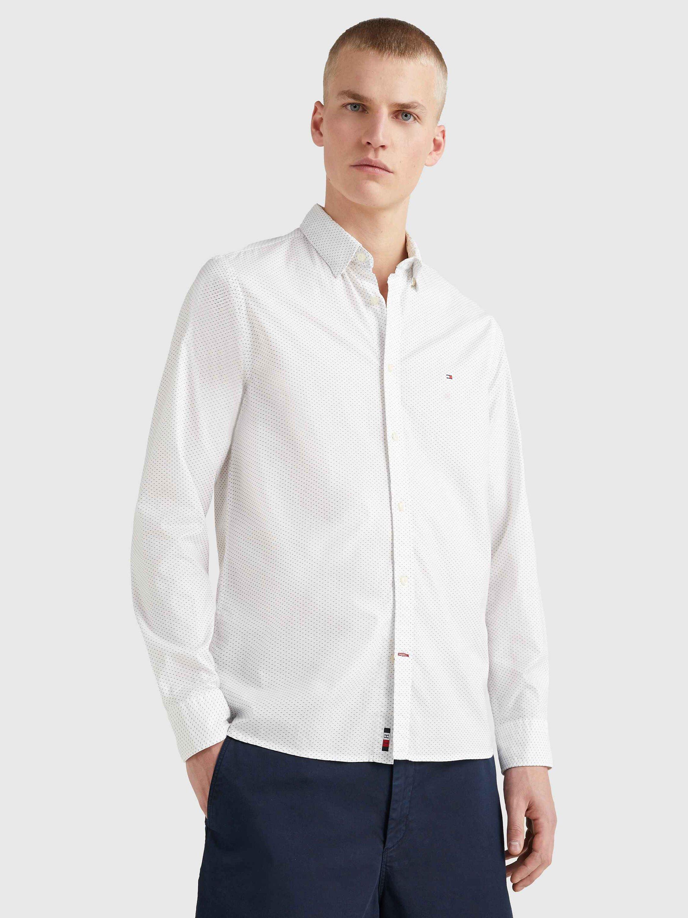 Tommy Hilfiger Soft Mini Print Slim Fit Shirt, Optic White/Navy