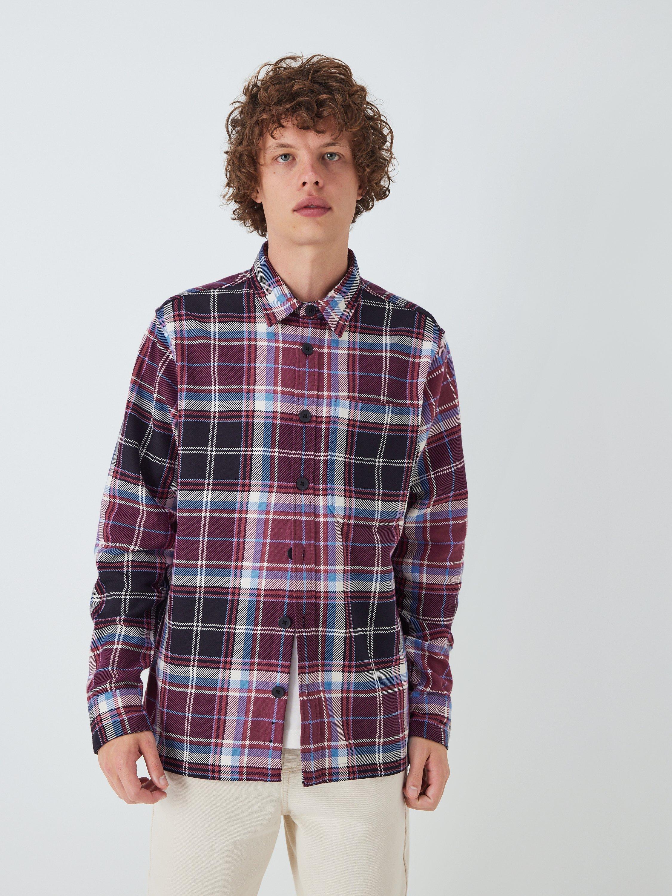 John Lewis ANYDAY Check Cotton Overshirt, Maroon