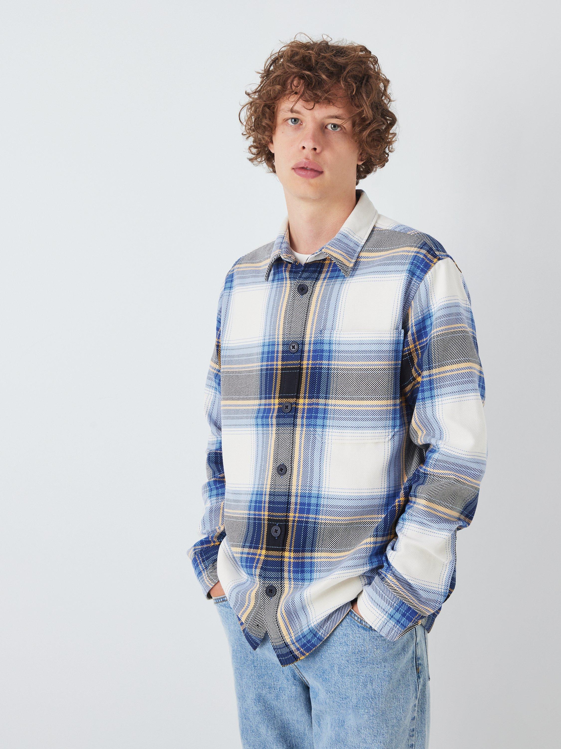 John Lewis ANYDAY Check Cotton Overshirt, Blue