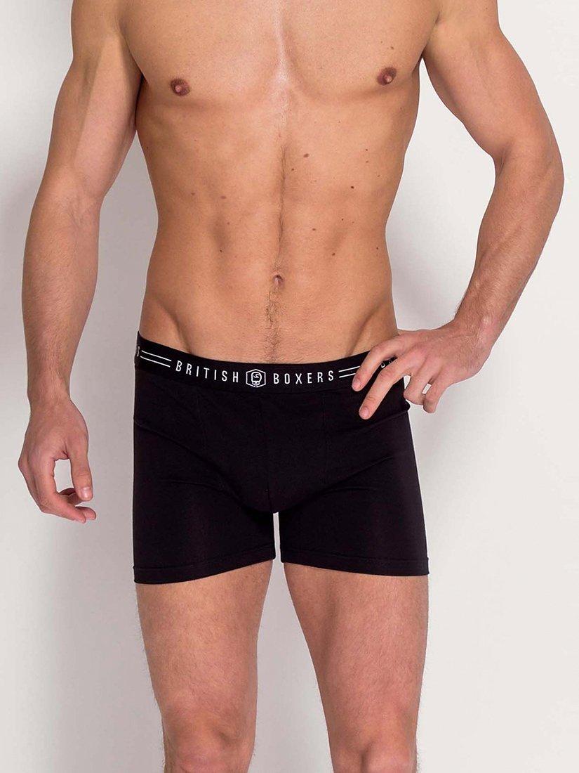 Product image 3 of 5, which shows British Boxers Cotton Trunks, Pack of 3, Coal Black, S