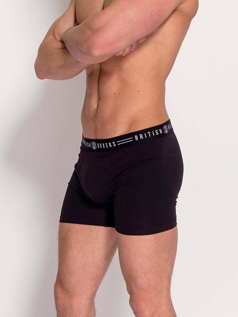 Product image 4 of 5, which shows British Boxers Cotton Trunks, Pack of 3, Coal Black, S