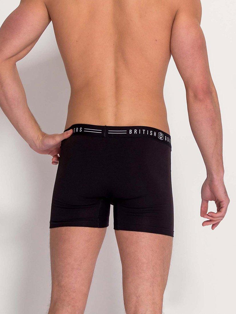 Product image 5 of 5, which shows British Boxers Cotton Trunks, Pack of 3, Coal Black, S