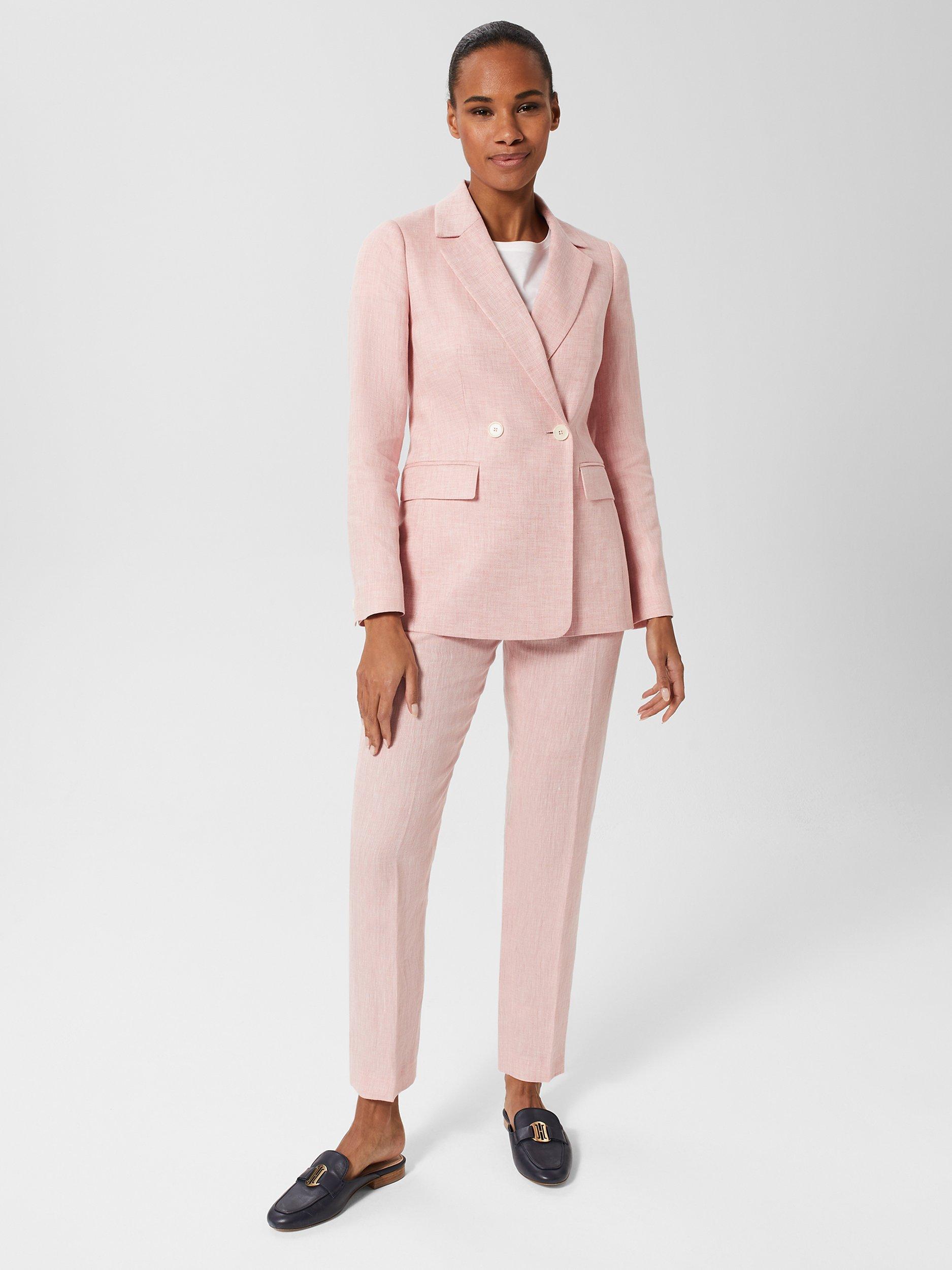 Hobbs Nancy Double Breasted Linen Jacket, Dusty Rose