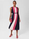 Hobbs Claudia Colour Block Pleated Midi Dress, Navy/Pink