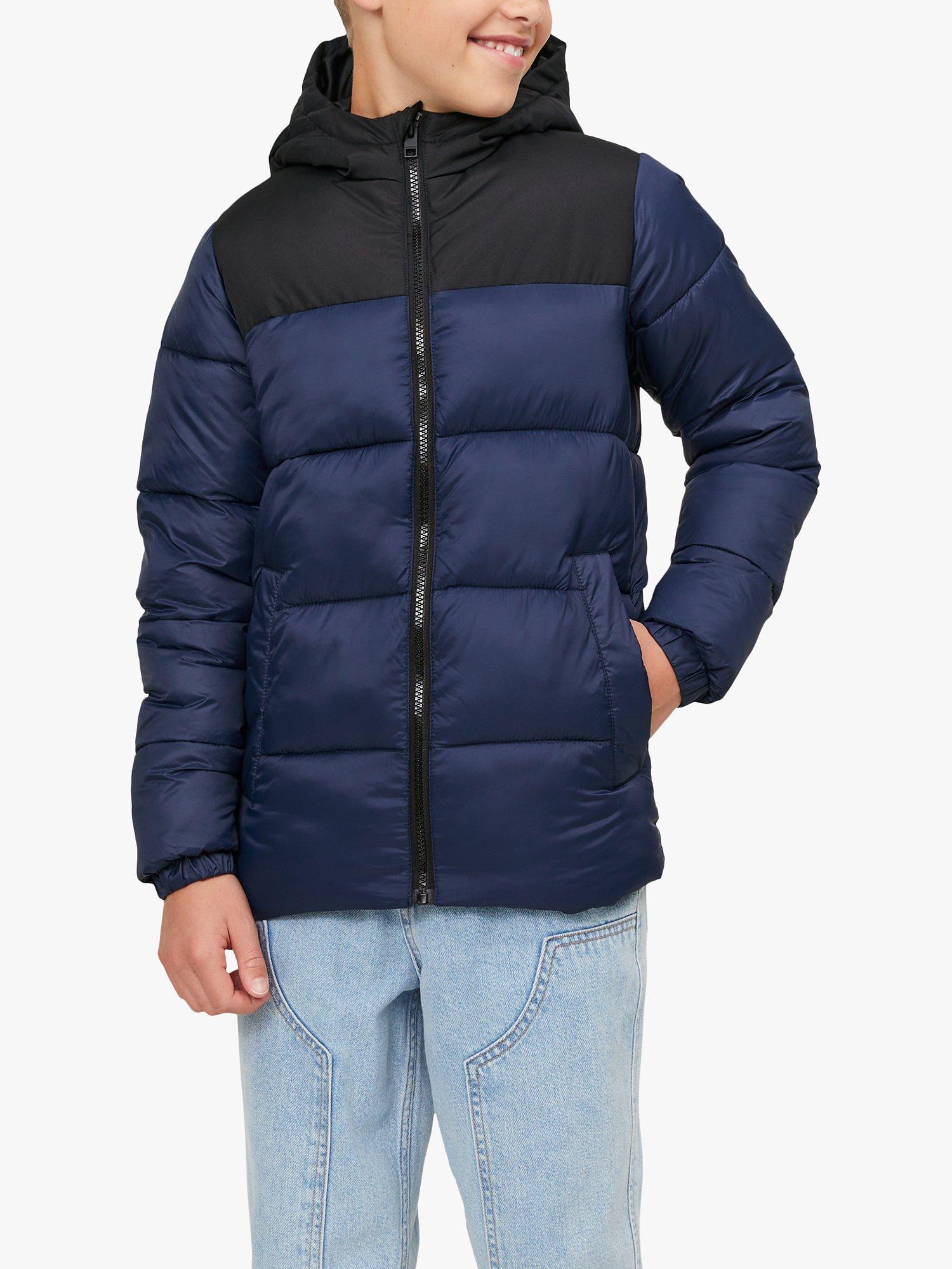 Jack & Jones Kids' Colour Block Puffer Coat, Navy/Black
