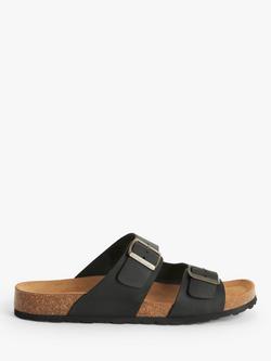John Lewis Two Strap Footbed Leather Sandals, Black