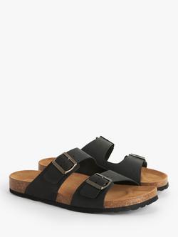 John Lewis Two Strap Footbed Leather Sandals - view 2, Black