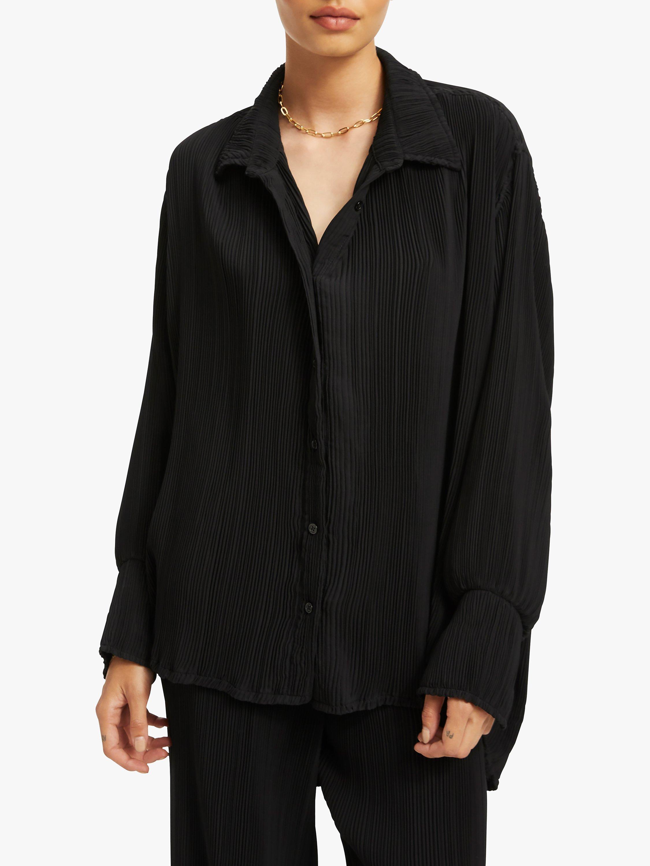Good American Plisse Long Sleeve Shirt, Black