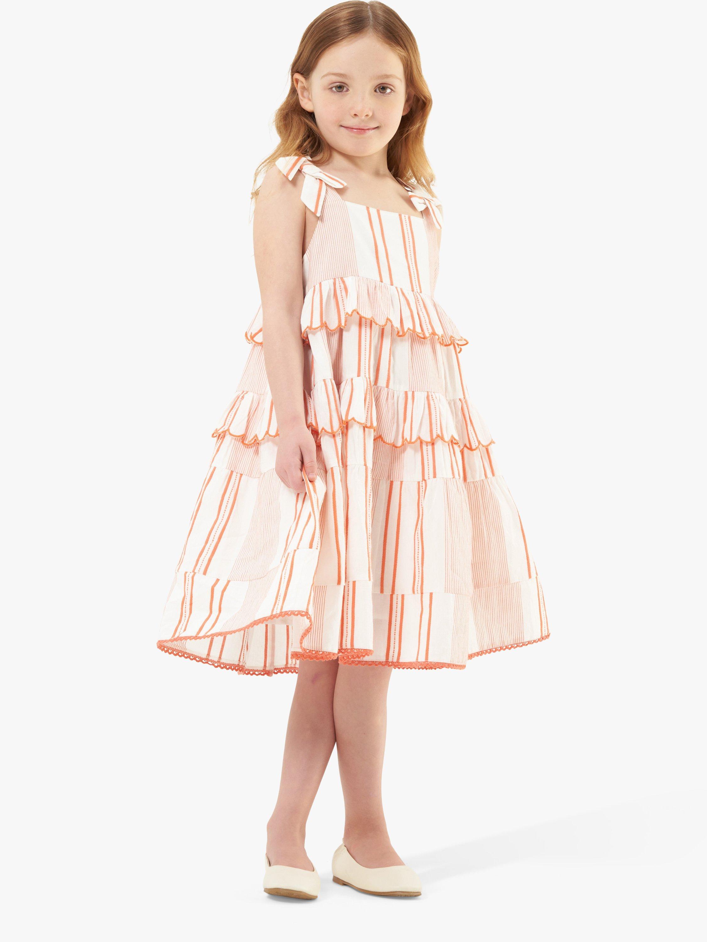 Angel & Rocket Kids' Nala Striped Scallop Tiered Dress, Orange