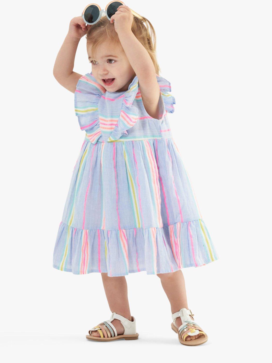 Angel & Rocket Baby's Ruffle Front Stripe Dress, Blue