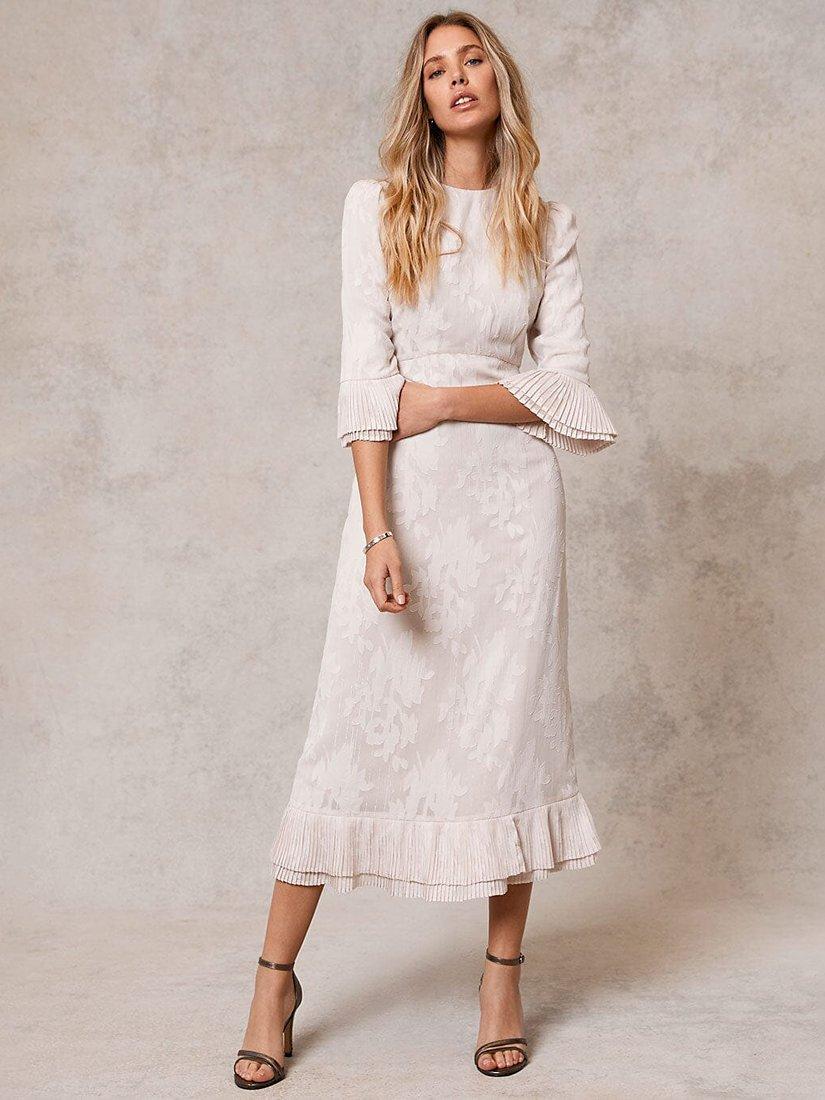 Mint Velvet Jacquard Midi Dress, Neutral/Beige