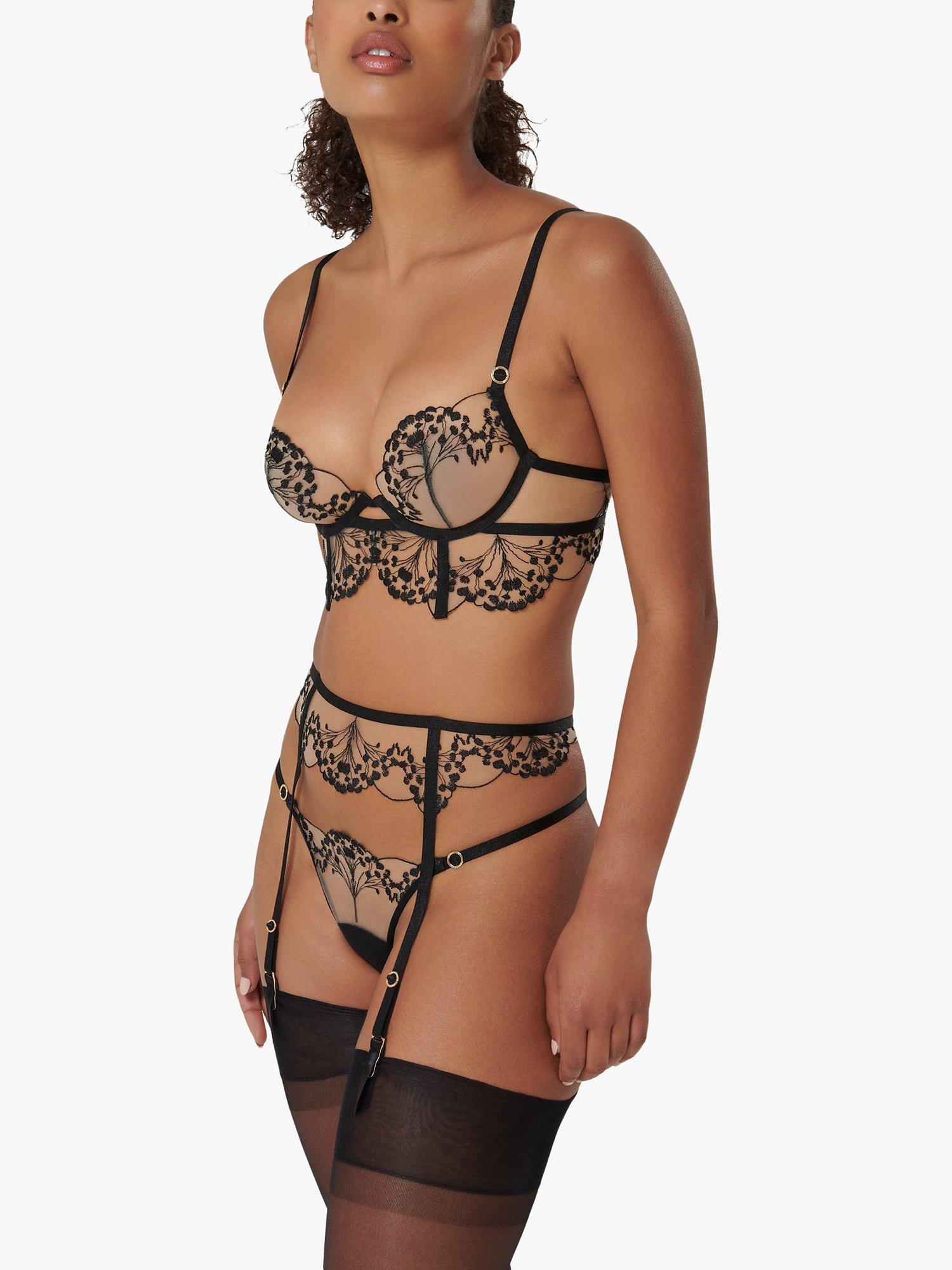 Bluebella Marisa Embroidered Suspenders, Black/Sheer