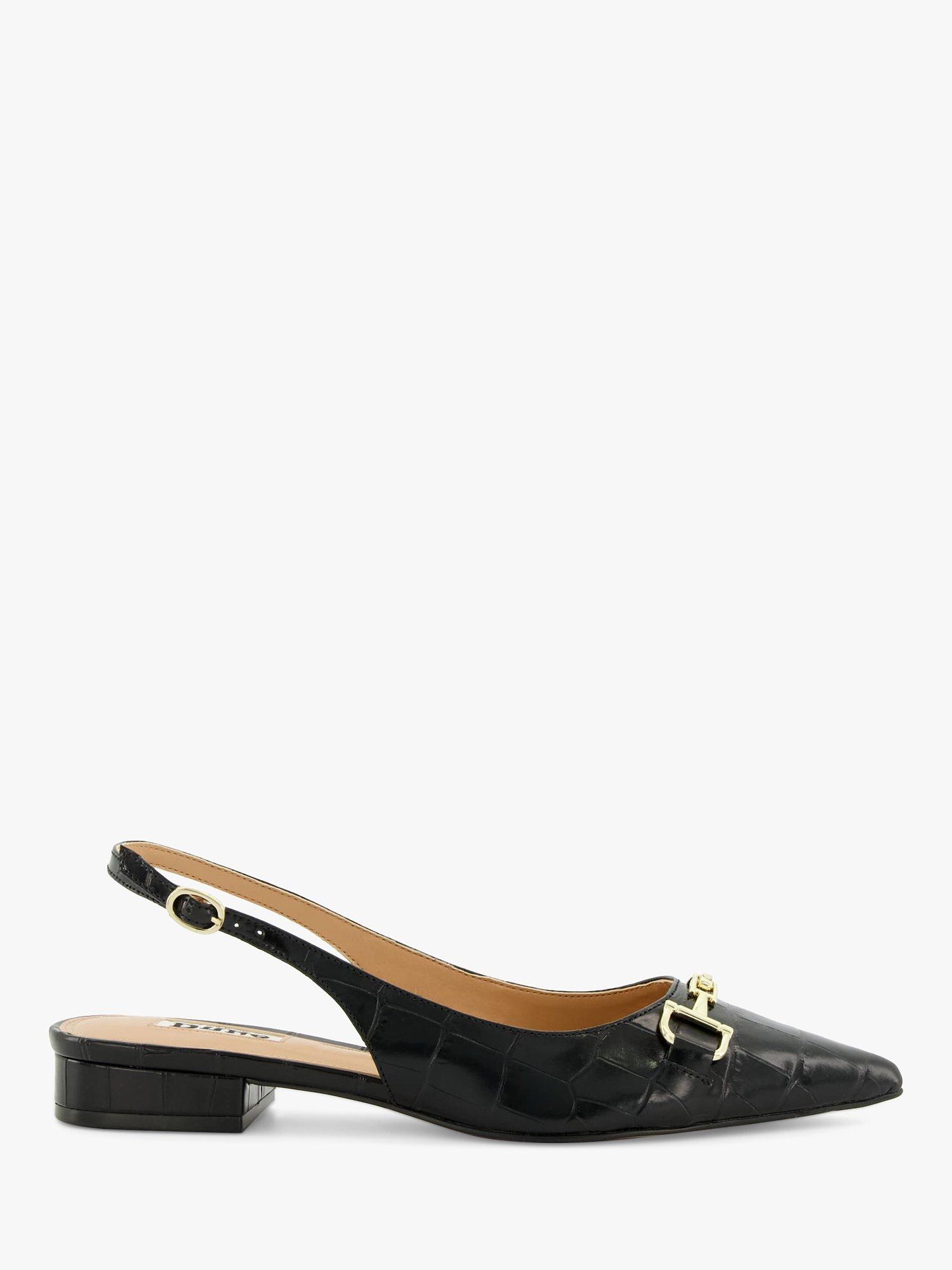 Dune Hopeful Leather Croc Effect Slingback Court Shoes