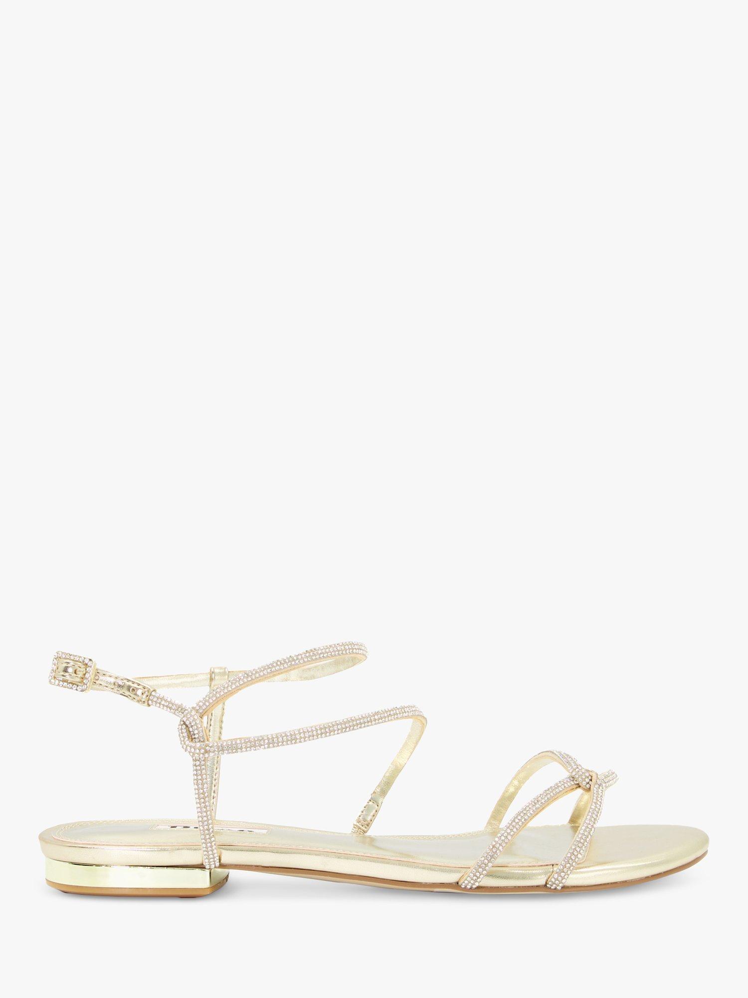 Product image 1 of 6, which shows Dune London Wide Fit Nightly Jewel Sandals, Champagne, EU40