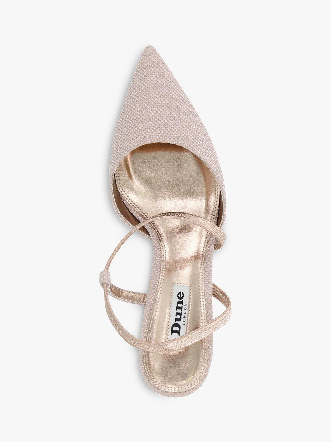 Product image 2 of 5, which shows Dune London Citrus Wide Fit Asymmetric Court Shoes, Rose Gold, 6