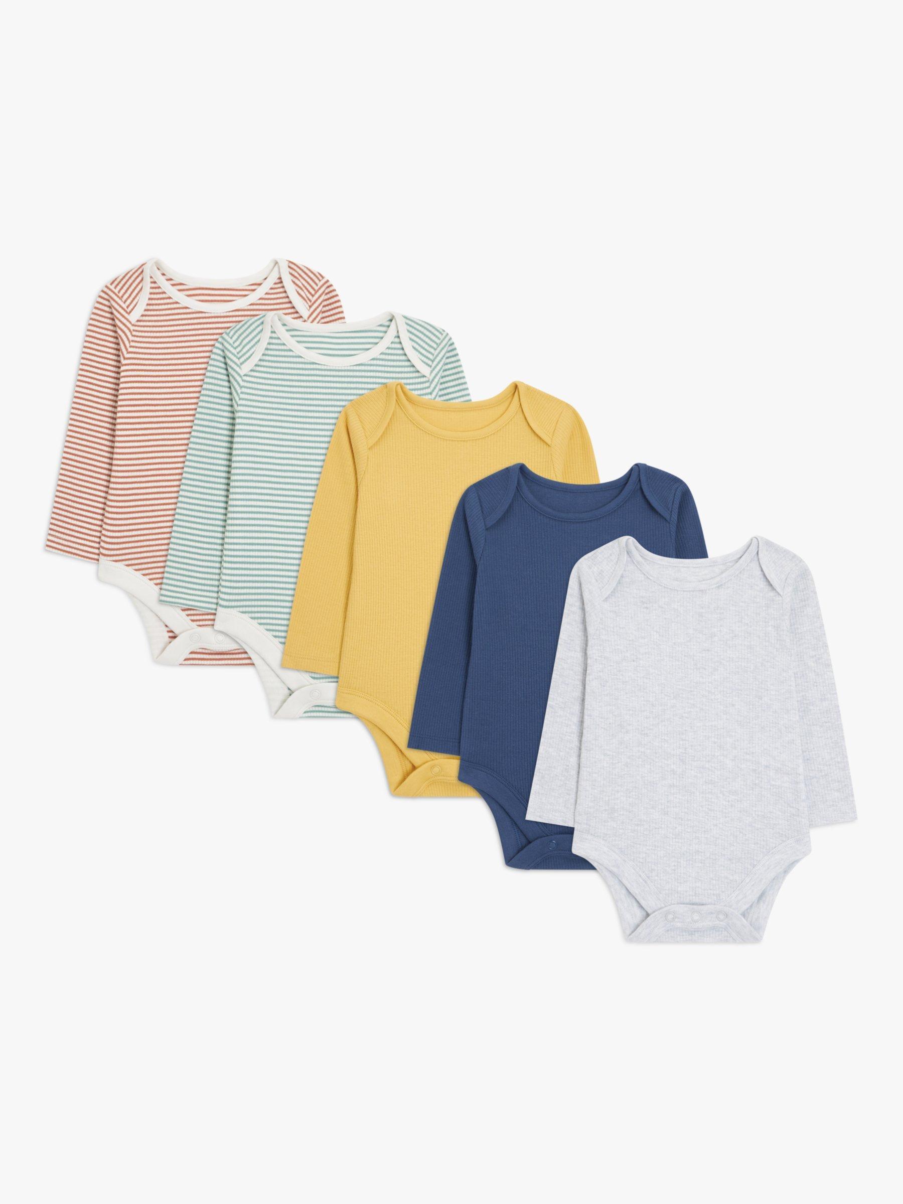 John Lewis Ribbed Long Sleeve Bodysuits, Pack of 5, Multi