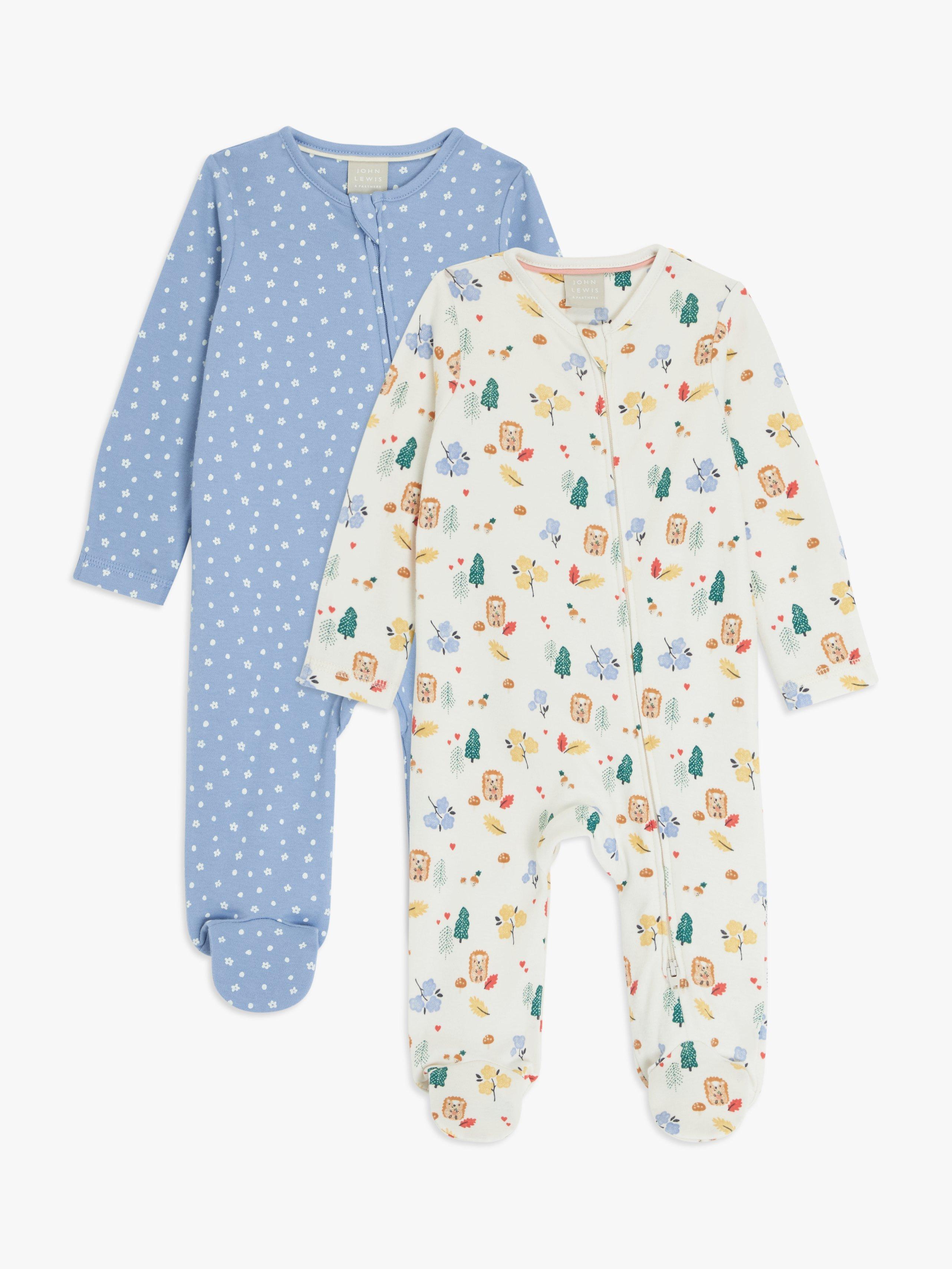John Lewis Baby Hedgehog Sleepsuit, Pack of 2, Multi