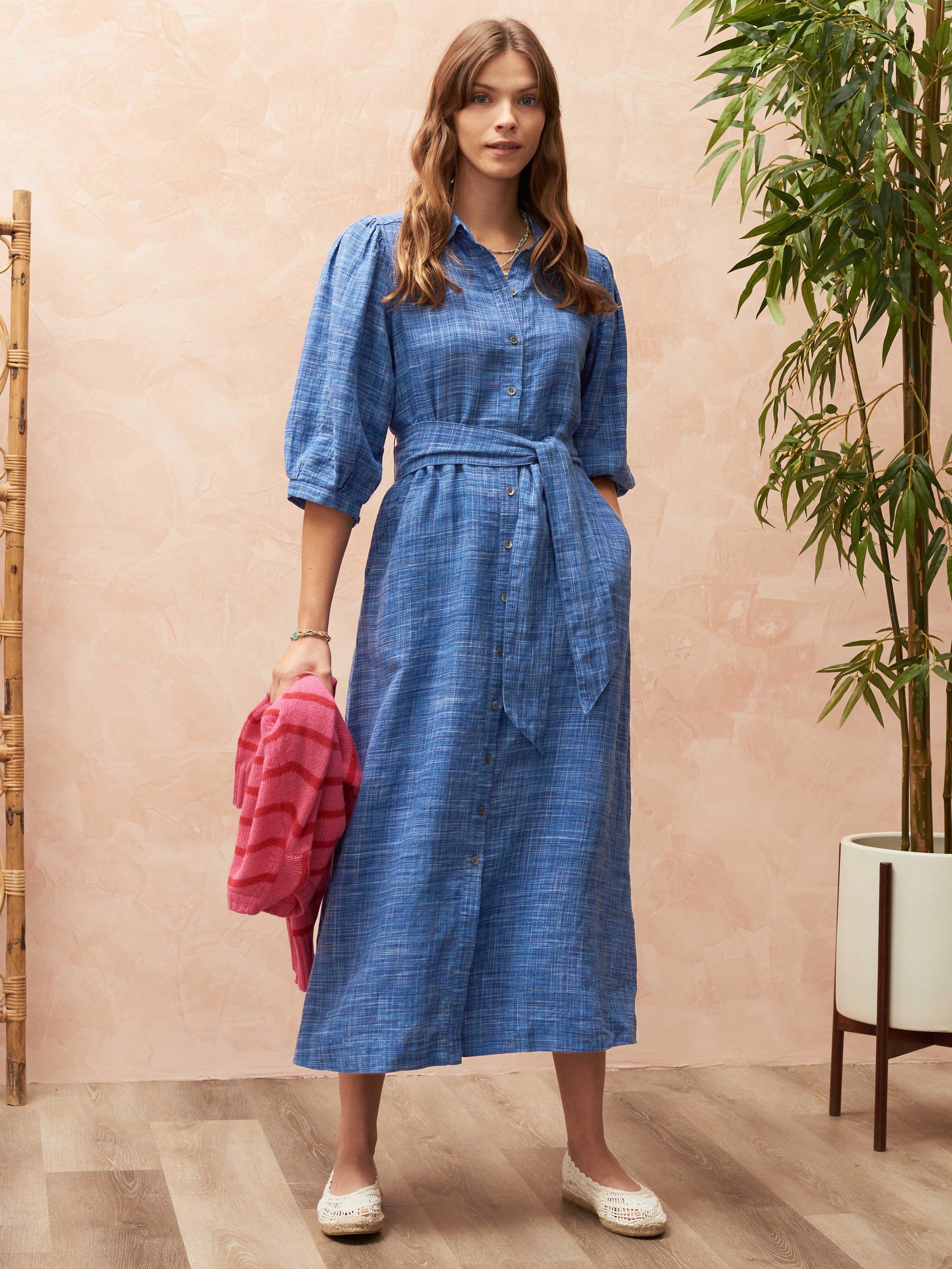 Brora Cross Hatch Linen Shirt Dress, Lapis