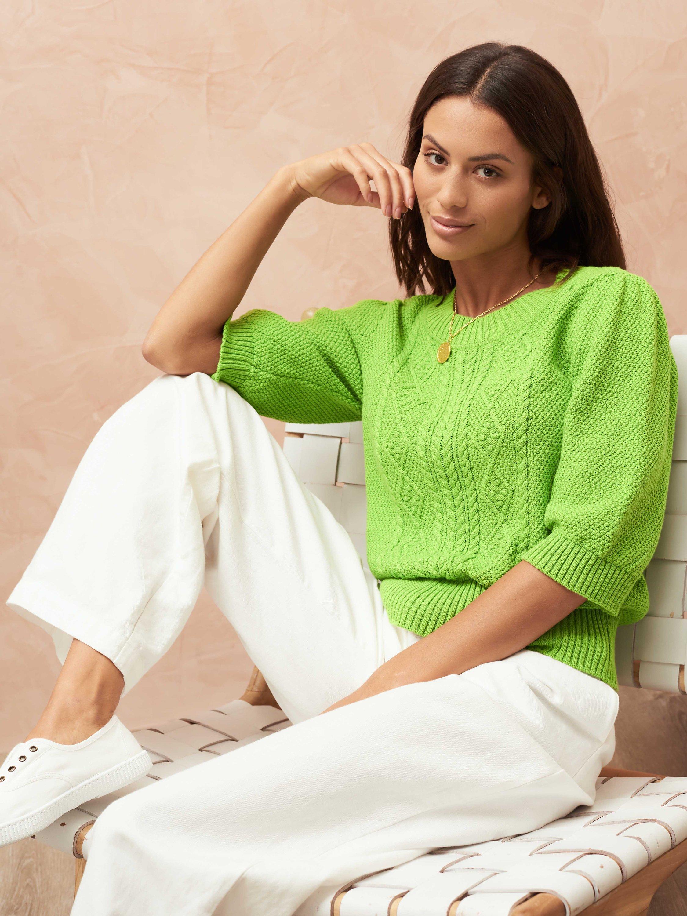 Brora Cotton Aran Knit Jumper, Lizard
