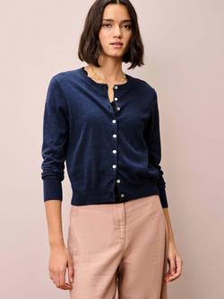 Brora Fine Gauge Knit Plain Cardigan, Navy